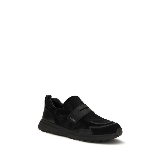 Prada Black Calf Leather Athletic Sneakers - Side view