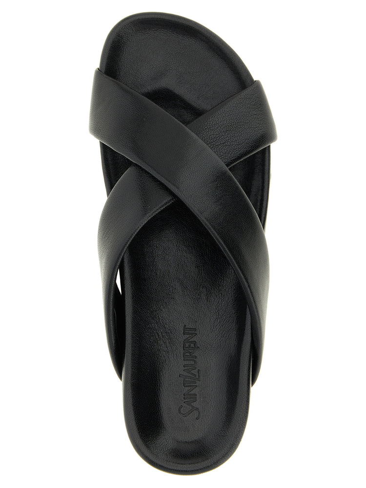 Saint Laurent Black Lamb Leather Slides - Detail view