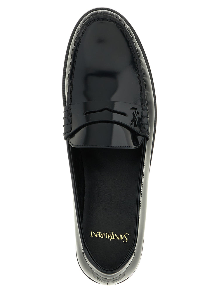 Saint Laurent Black Calfskin Slip On Loafers - Close-up view