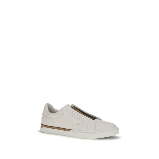 Fendi White Calf Leather Low Top Sneakers - Side view