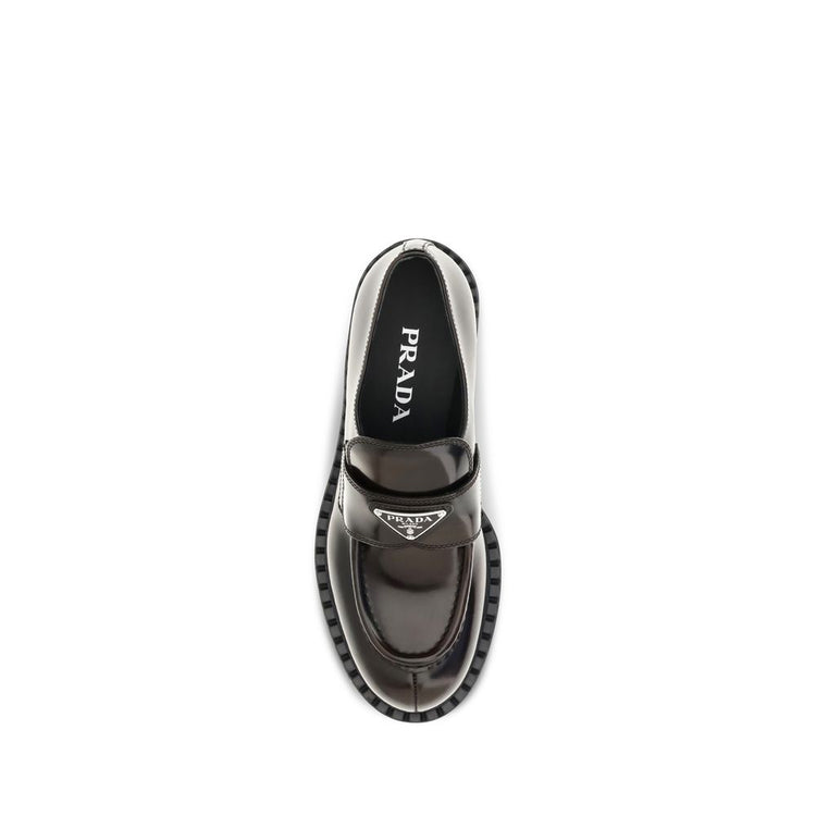 Prada Brown Calf Leather Bos Taurus Slip-On Loafers - Detail view