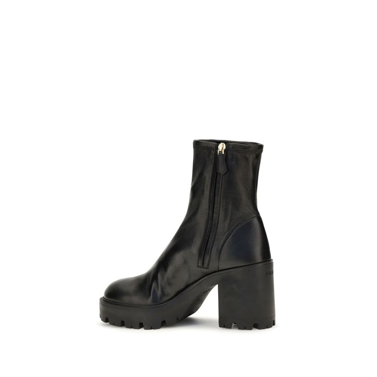 Prada Black Calf Leather Bos Taurus Ankle Boots - Back view