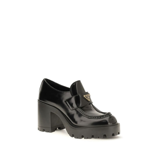 Prada Black Calf Leather Bos Taurus Platform Loafers - Side view