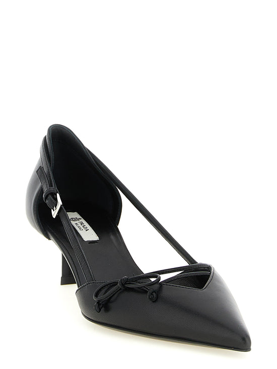 Prada Black Goatskin Mid Heel Pumps