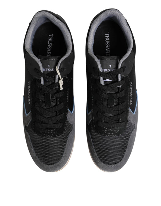 Trussardi Black Gray Lace Up Low Top Casual Sneakers Shoes - Side view