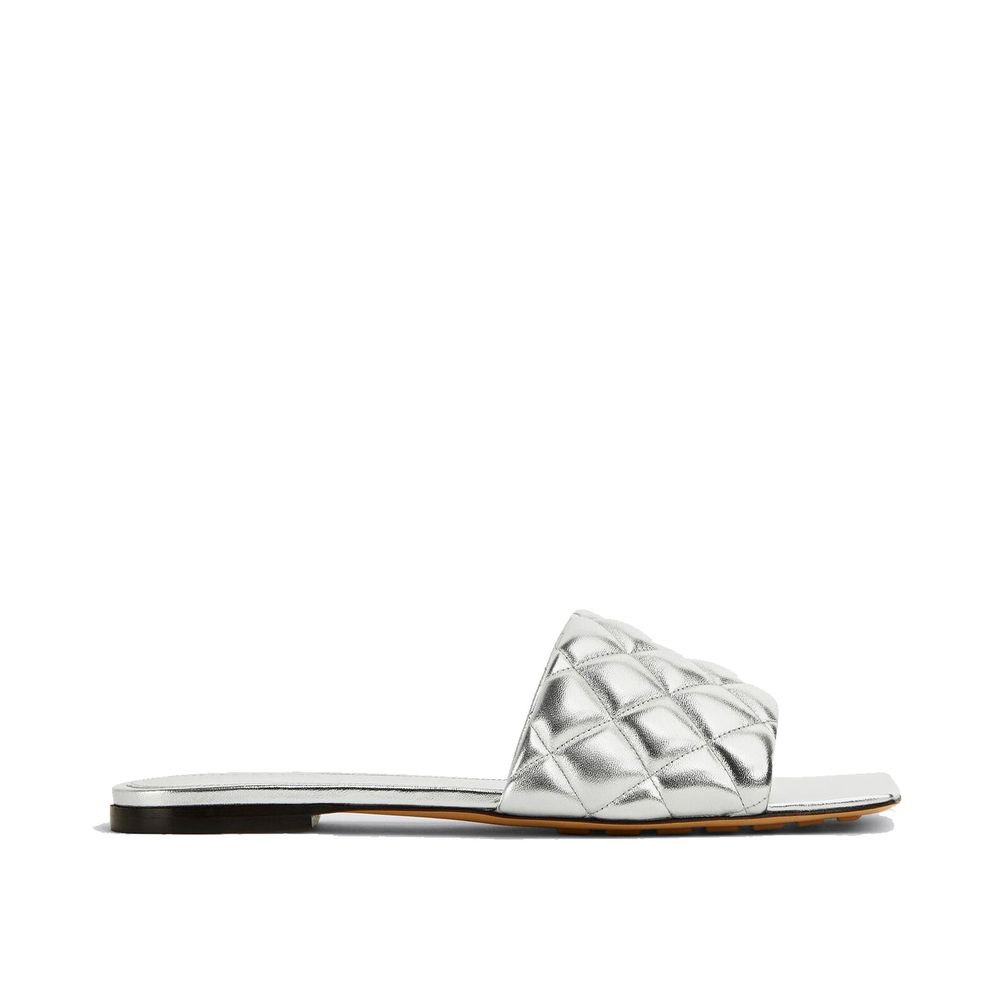 Bottega Veneta Silver Calfskin Flat Sandals - Front view