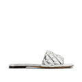 Bottega Veneta Silver Calfskin Flat Sandals - Front view