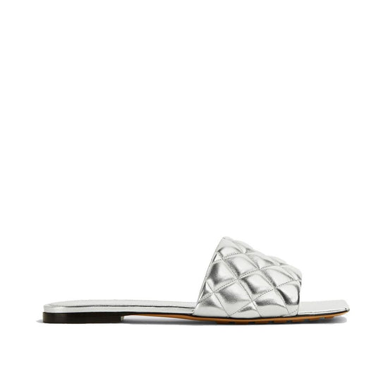 Bottega Veneta Silver Calfskin Flat Sandals - Front view