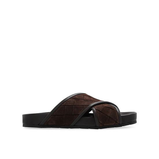 Bottega Veneta Brown Lamb Leather Flat Sandals - Front view