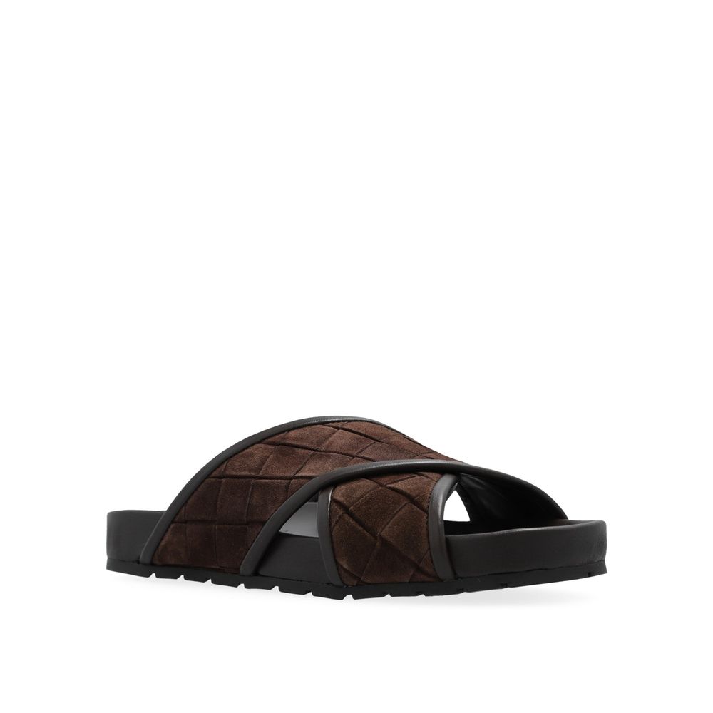 Bottega Veneta Brown Lamb Leather Flat Sandals - Side view