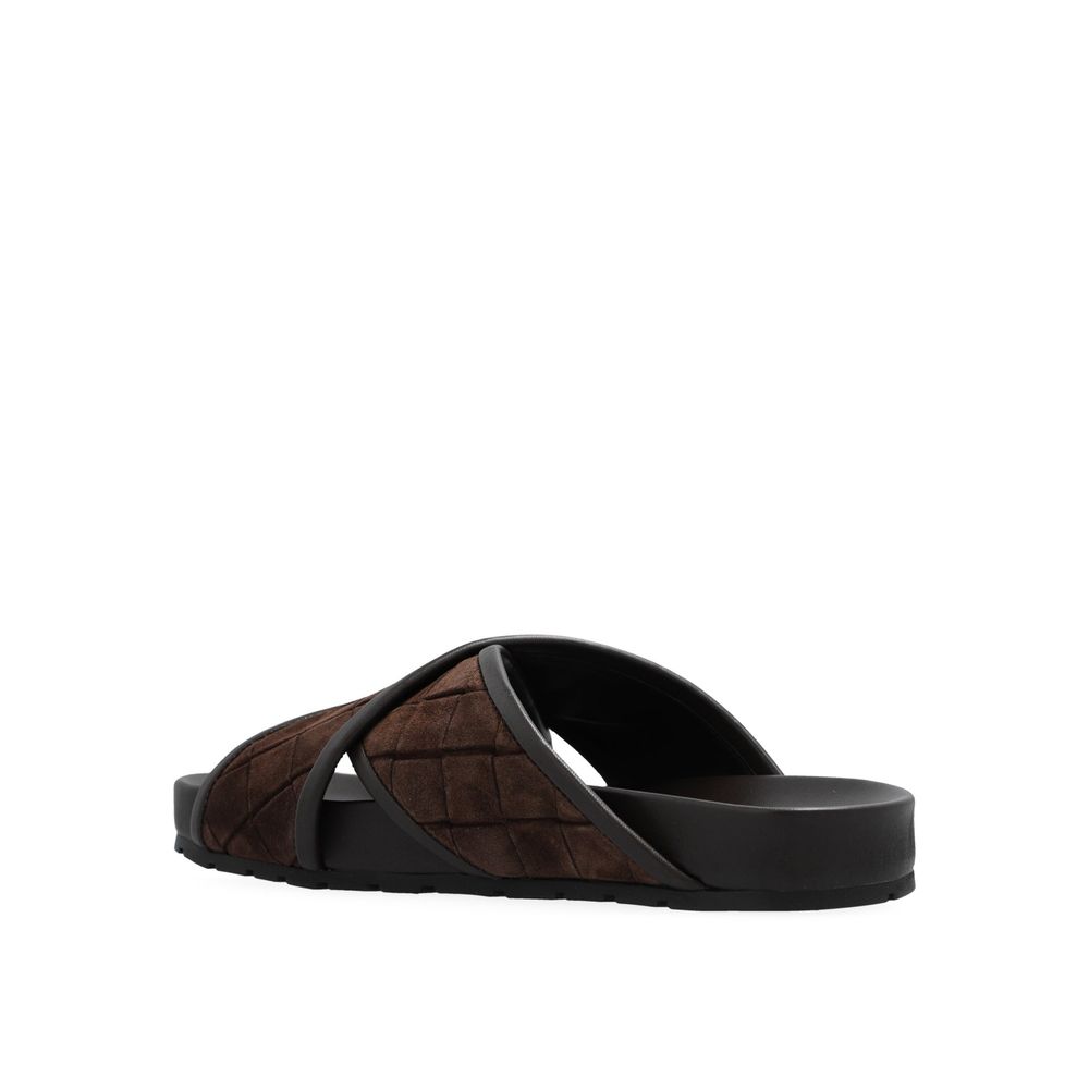 Bottega Veneta Brown Lamb Leather Flat Sandals - Back view