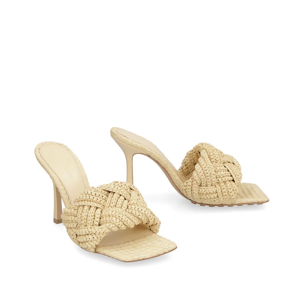 Bottega Veneta Beige Raffia Mules - Side view