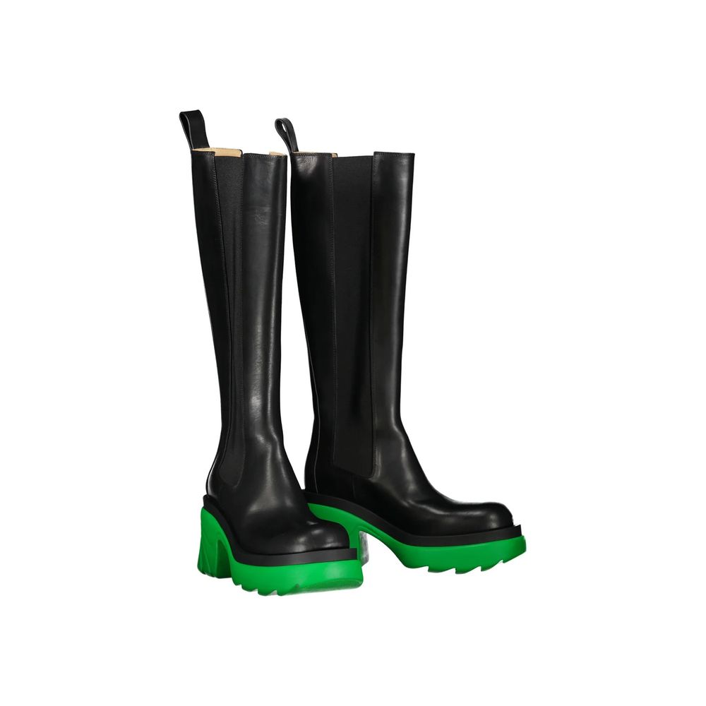 Bottega Veneta Black Leather Flat Boots - Side view
