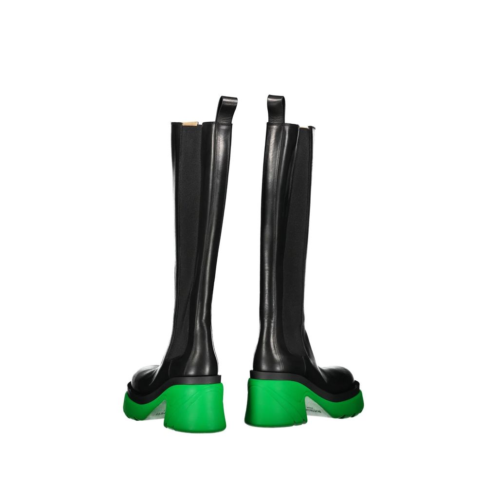 Bottega Veneta Black Leather Flat Boots - Back view