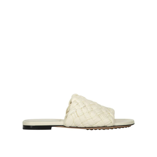 Bottega Veneta White Lamb Leather Mules - Front view