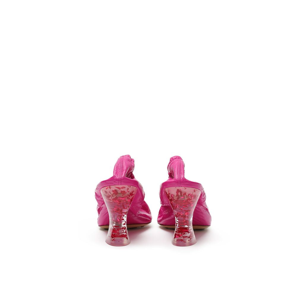 Bottega Veneta Fuchsia Leather Slippers - Back view