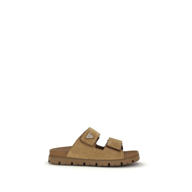 Prada Brown Calf Leather Strap On Sandals - Front view