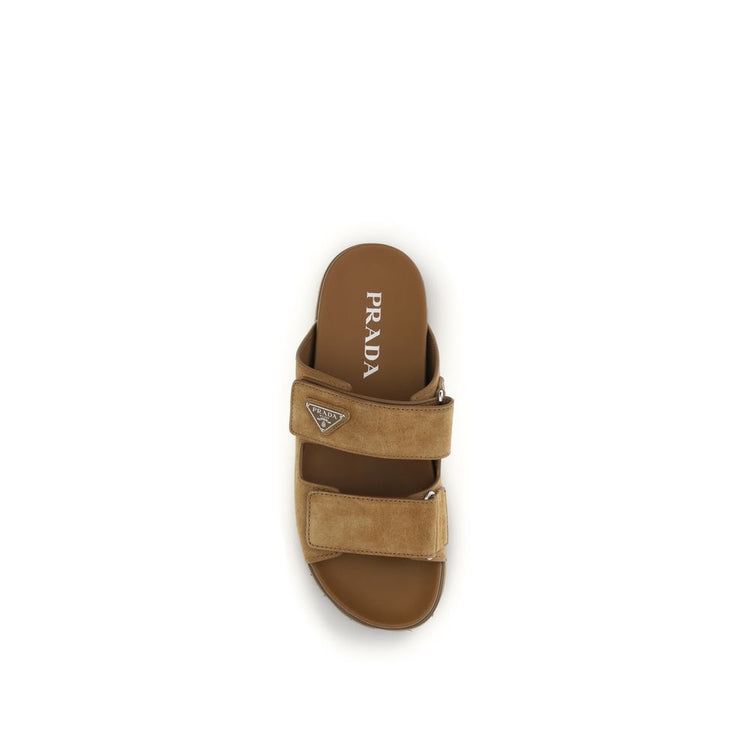 Prada Brown Calf Leather Strap On Sandals - Detail view