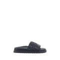 Fendi Gray Fabric Flat Sandals - Front view