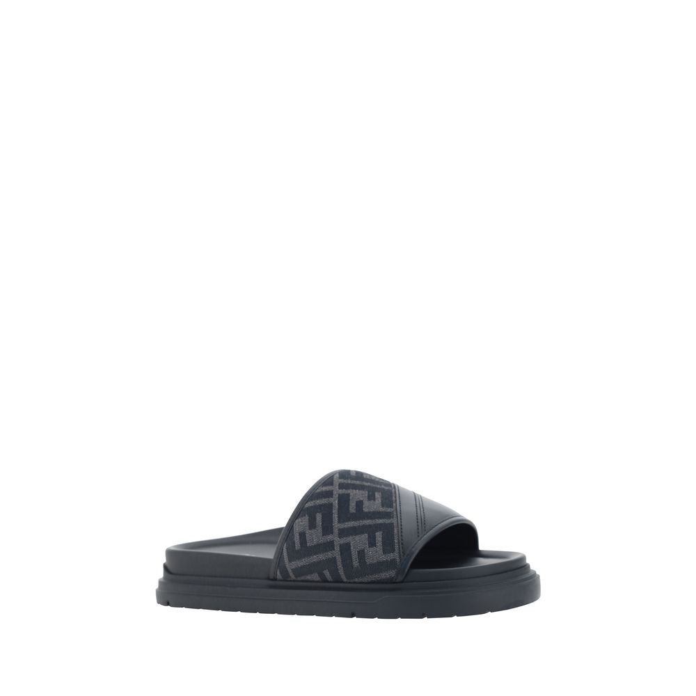 Fendi Gray Fabric Flat Sandals - Side view