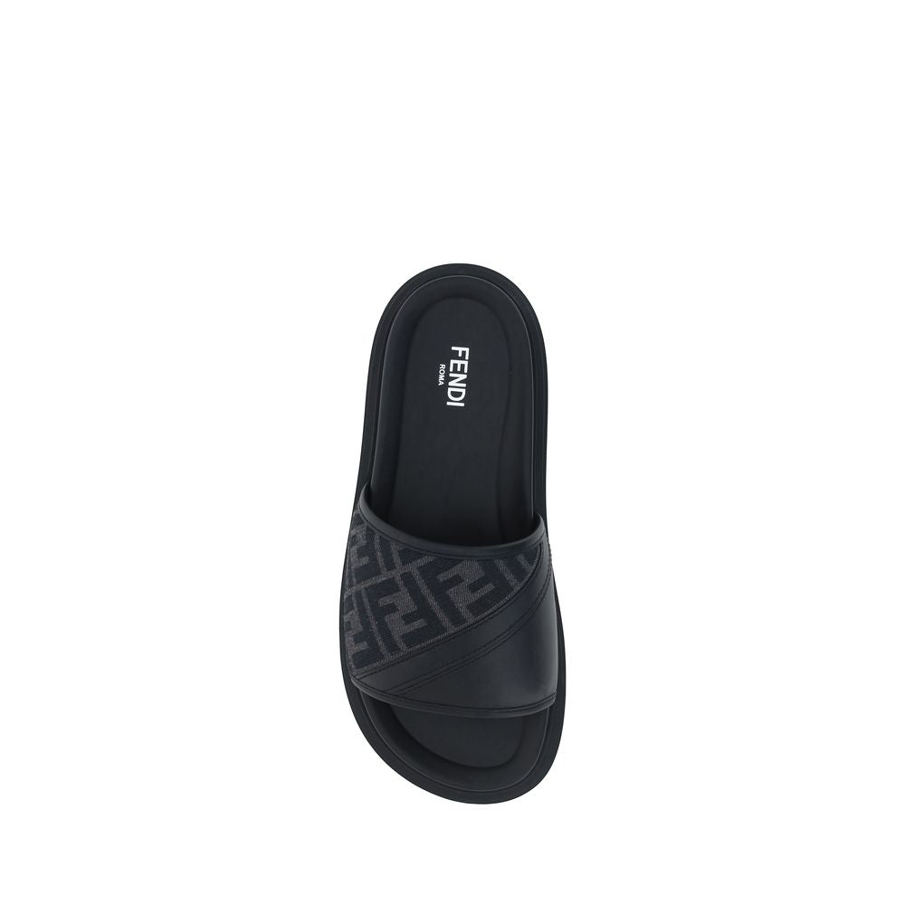 Fendi Gray Fabric Flat Sandals - Detail view