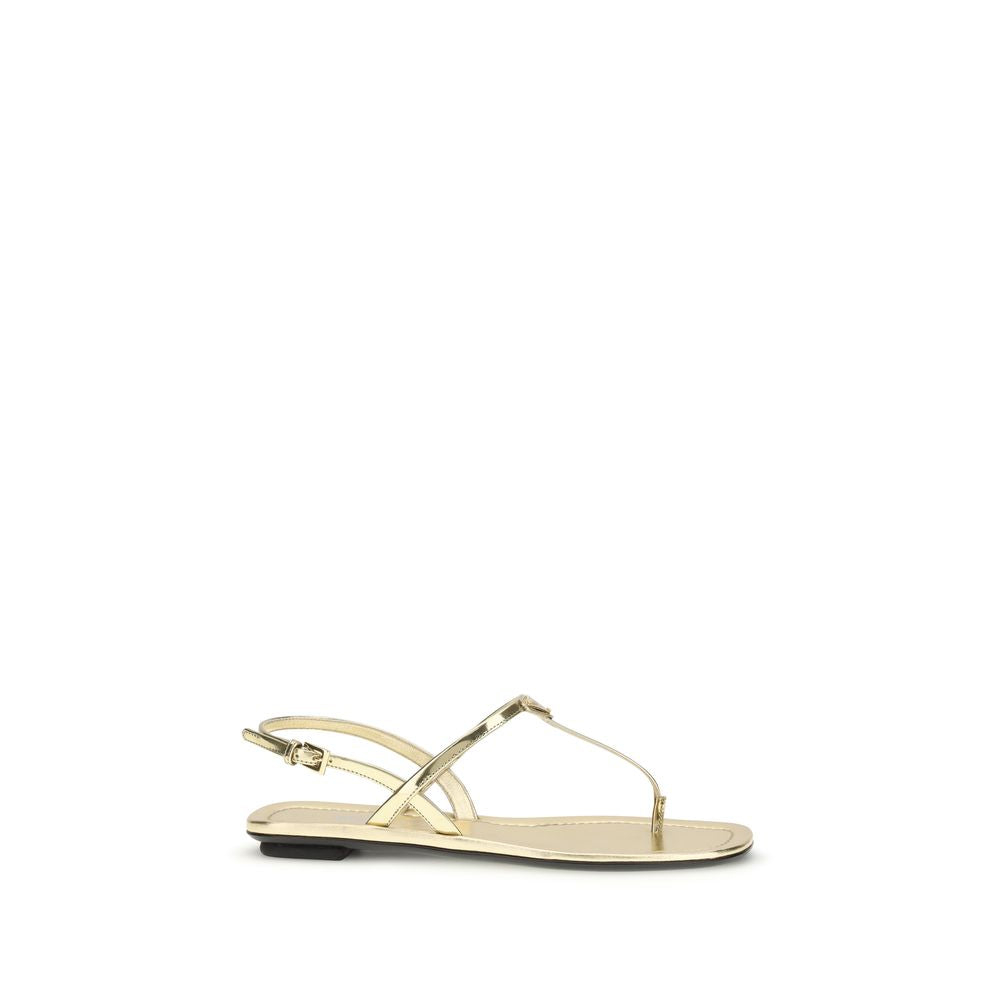 Prada Silver Calf Leather Flat Sandals - Front view