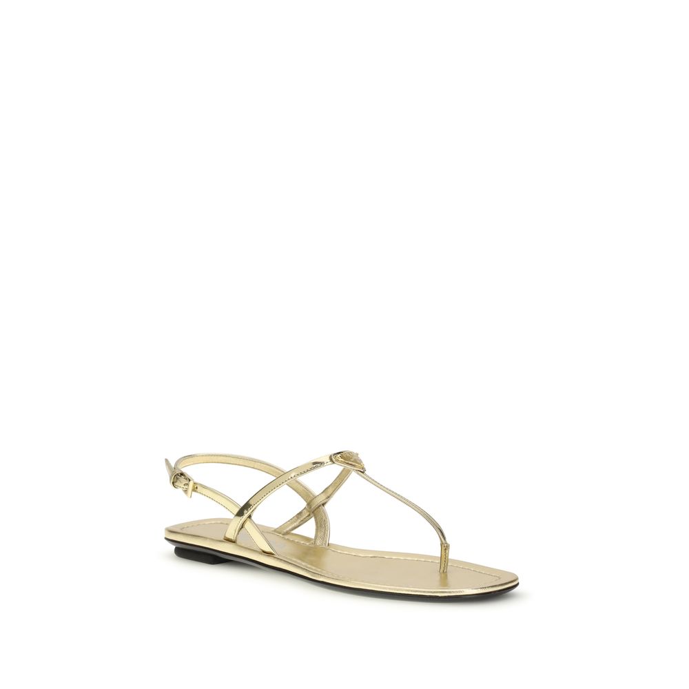 Prada Silver Calf Leather Flat Sandals - Side view