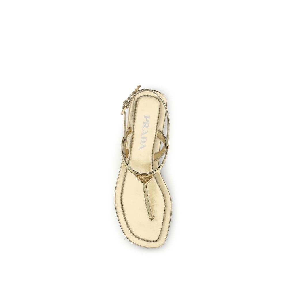 Prada Silver Calf Leather Flat Sandals - Detail view