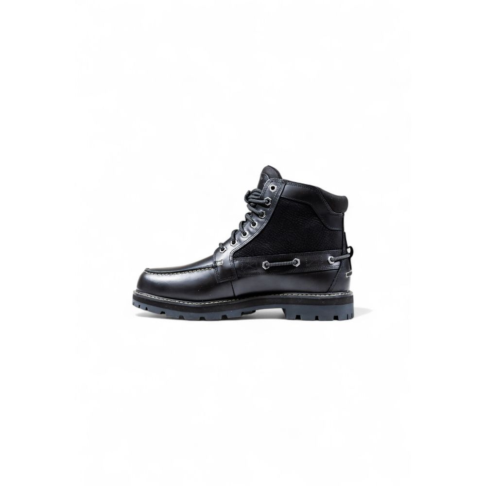 Timberland Black Leather Lace-Up Boots - Back view