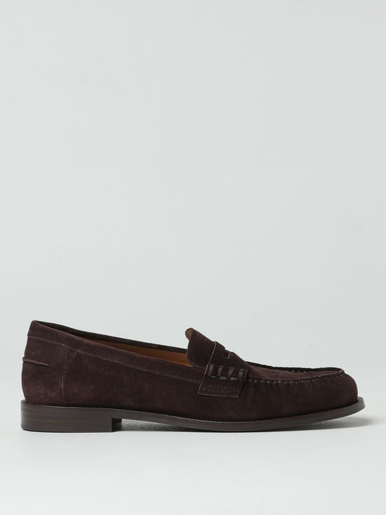 Emporio Armani Brown Suede Leather Slip On Loafers - Front view