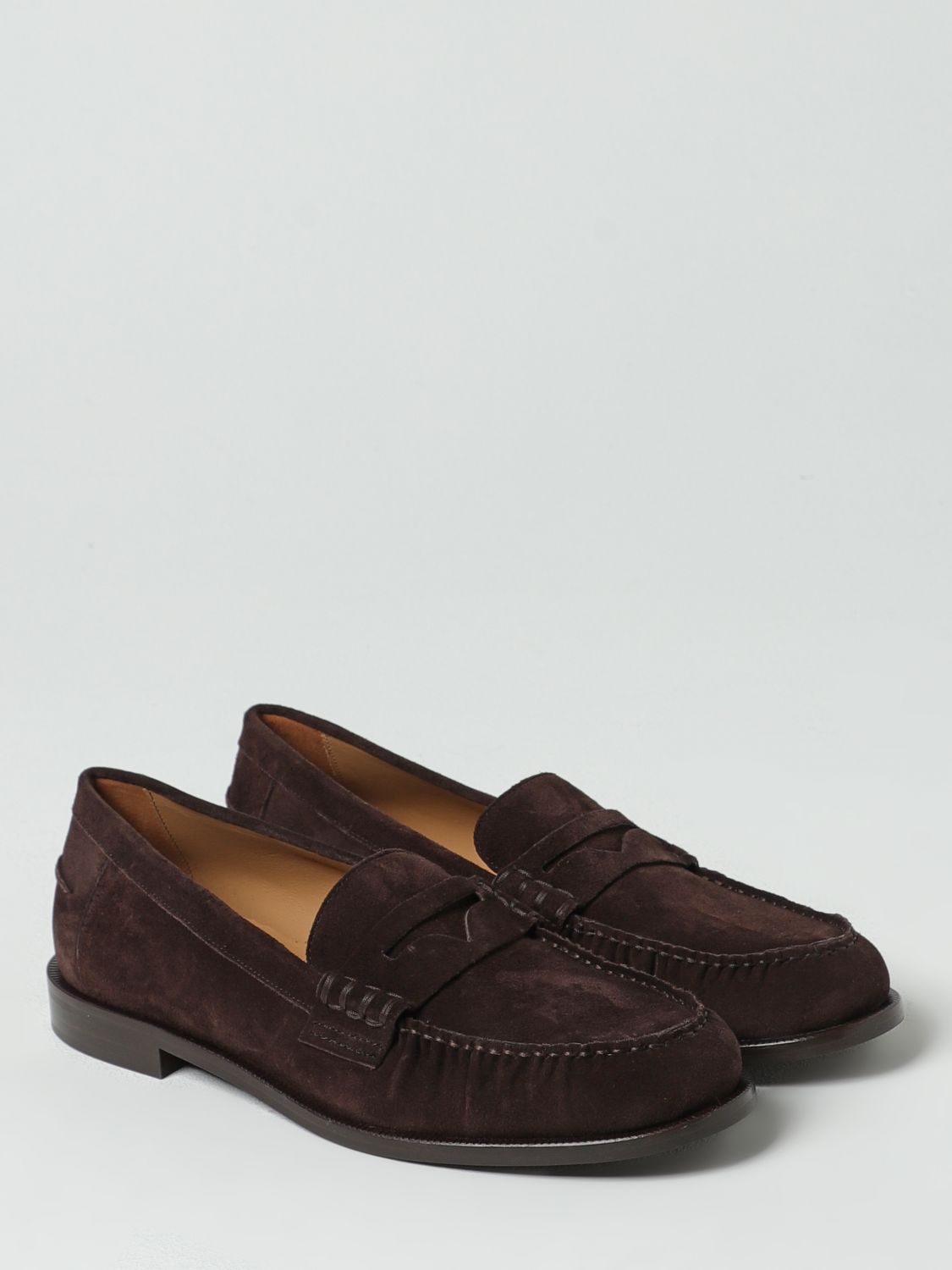 Emporio Armani Brown Suede Leather Slip On Loafers - Side view