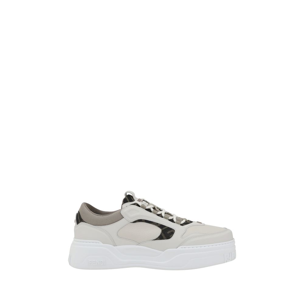 Fendi White Calf Leather Bos Taurus Low Top Sneakers - Front view