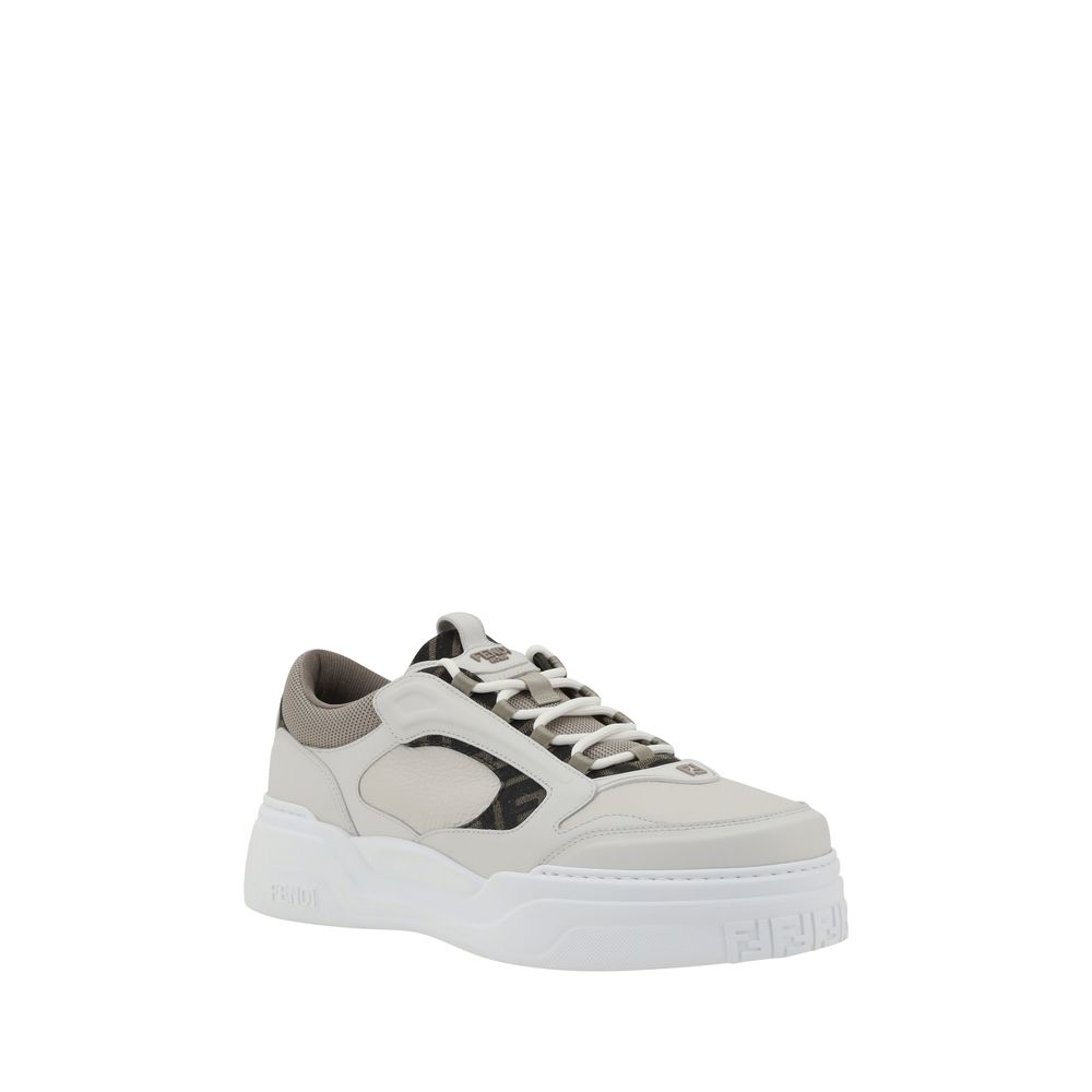 Fendi White Calf Leather Bos Taurus Low Top Sneakers - Side view