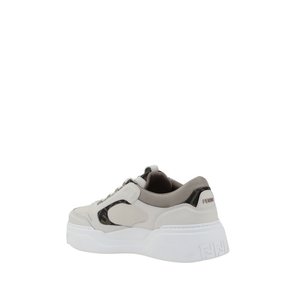 Fendi White Calf Leather Bos Taurus Low Top Sneakers - Back view