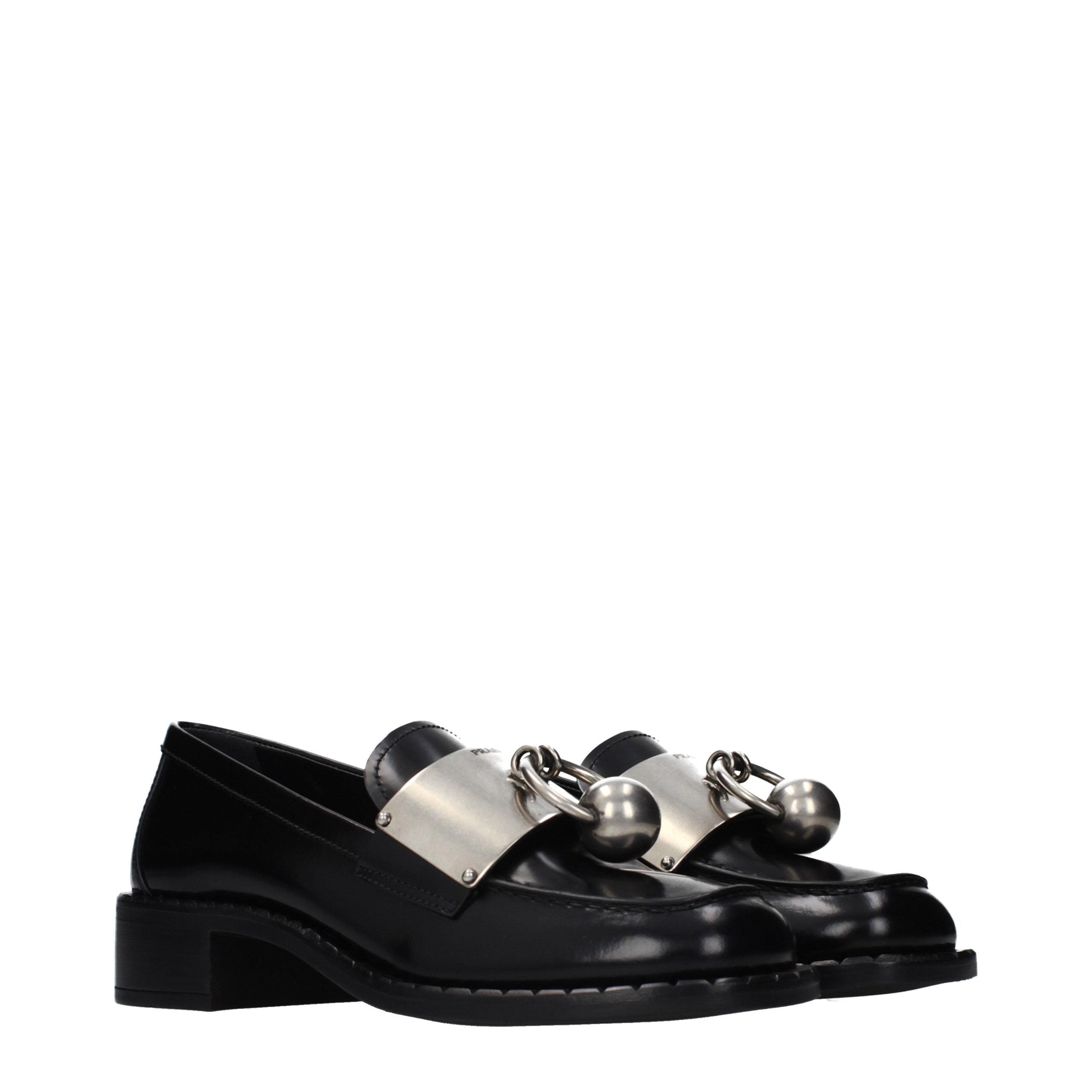 Prada Black Leather Slip On Loafers - Side view