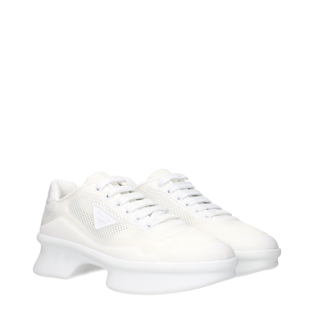 Prada White Fabric Low Top Sneakers - Side view