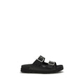 Prada Black Calf Leather Flat Sandals - Front view