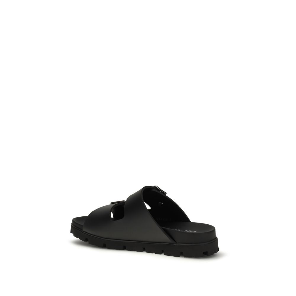 Prada Black Calf Leather Flat Sandals - Back view