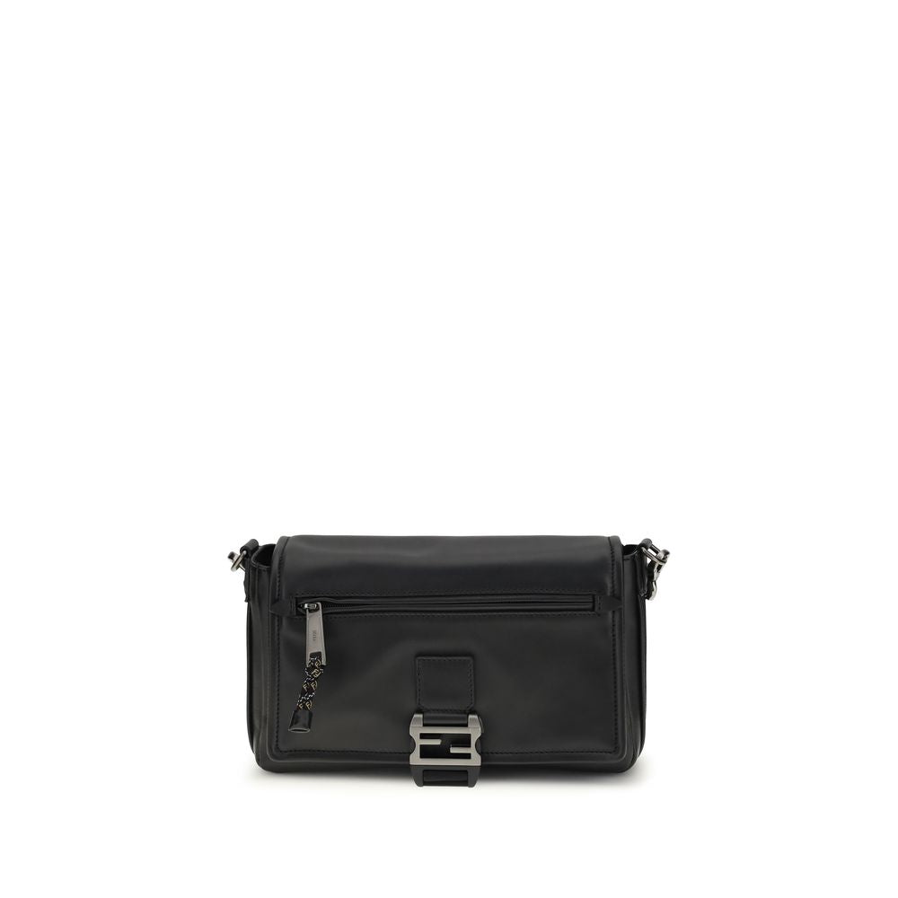 Fendi Black Calf Leather Bos Taurus Shoulder Bag - Front view