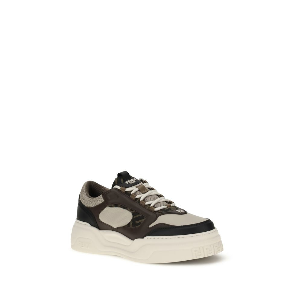 Fendi Black Calf Leather Bos Taurus Chunky Sneakers - Side view