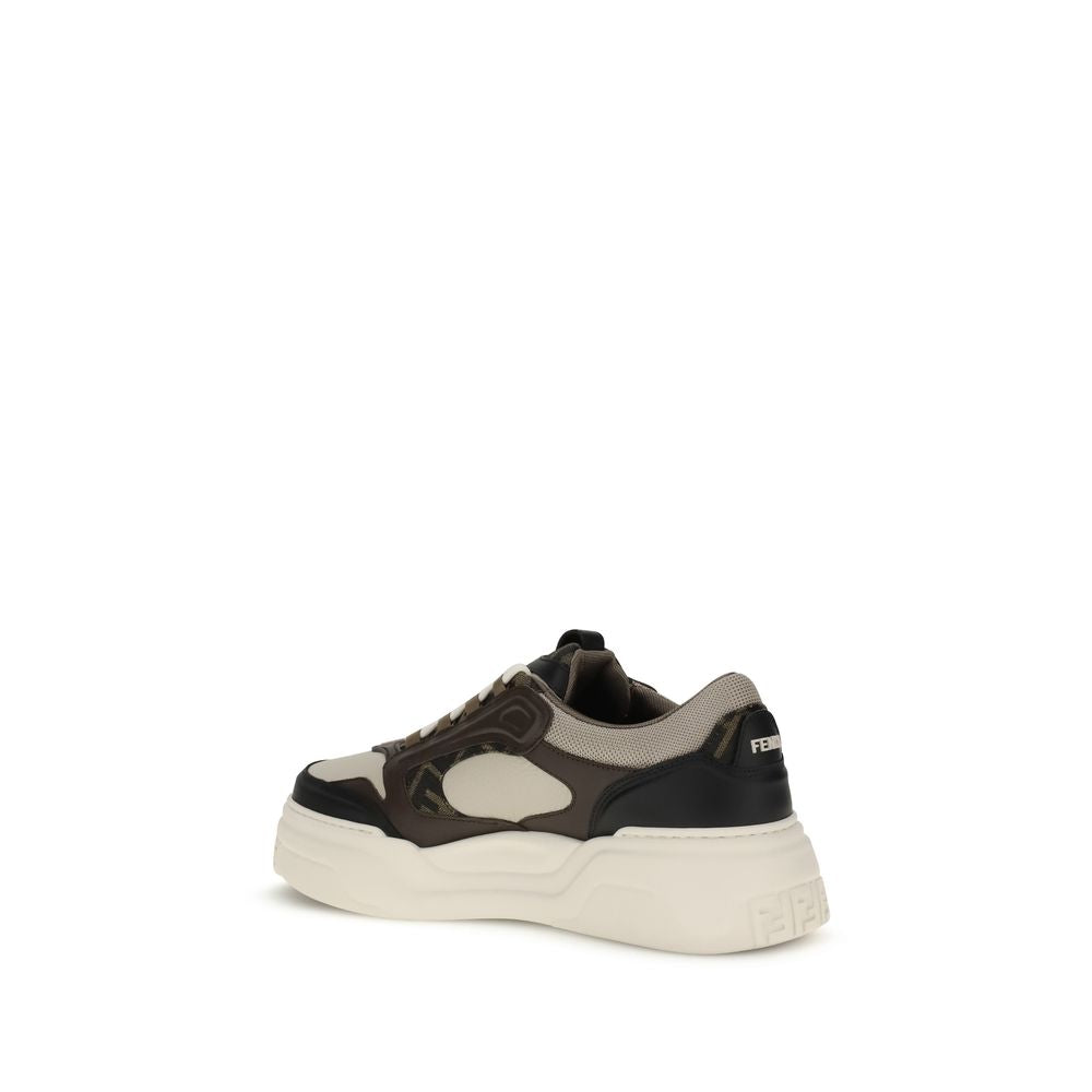 Fendi Black Calf Leather Bos Taurus Chunky Sneakers - Back view