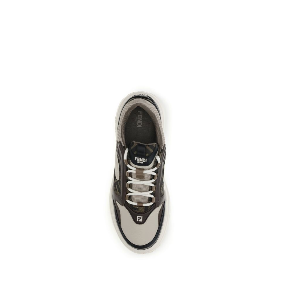Fendi Black Calf Leather Bos Taurus Chunky Sneakers - Detail view