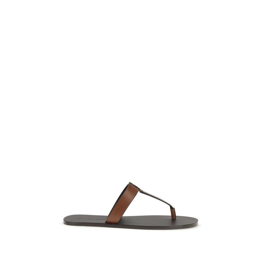 Saint Laurent Brown Calf Leather Flip Flop Sandals - Front view
