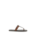 Saint Laurent Brown Calf Leather Flip Flop Sandals - Front view