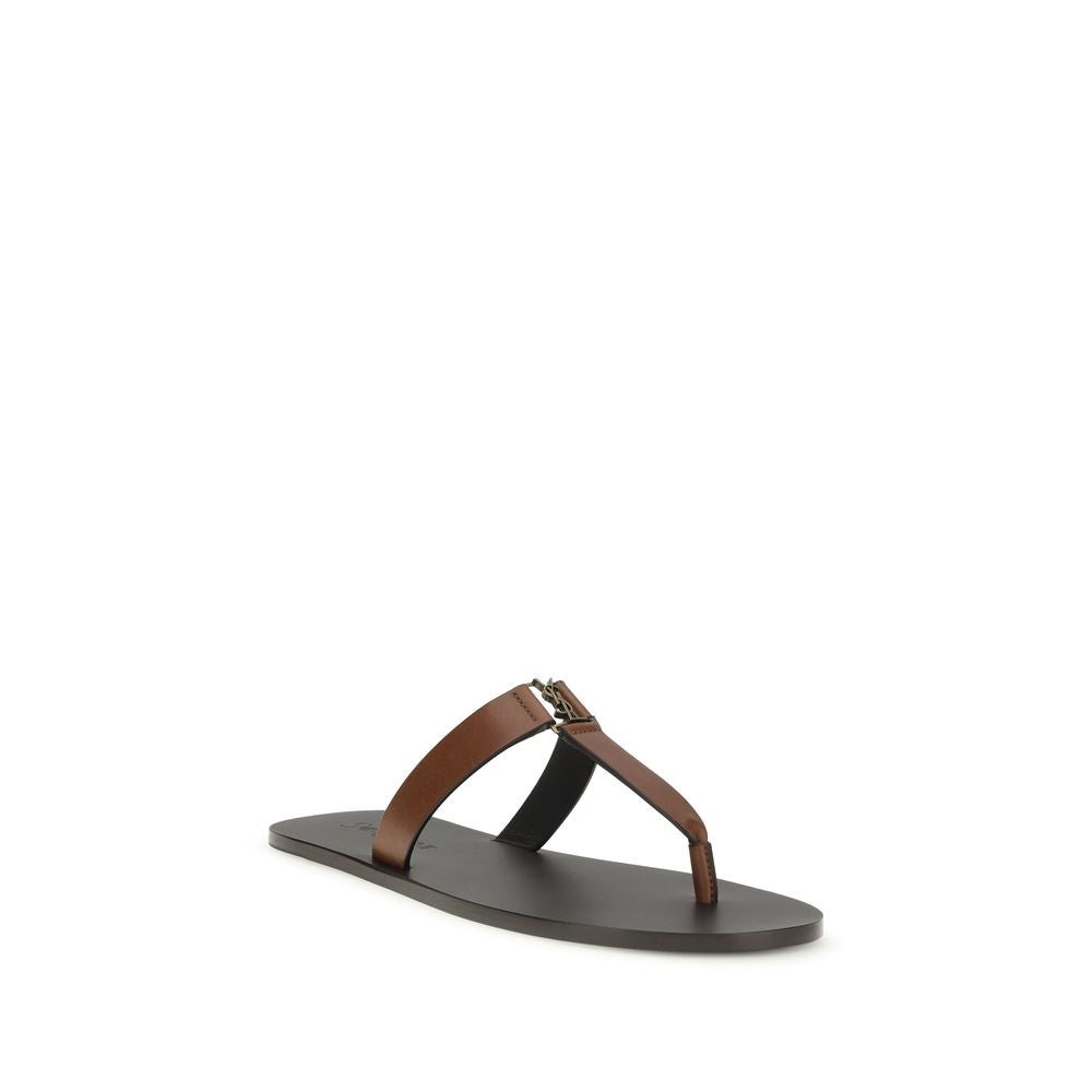 Saint Laurent Brown Calf Leather Flip Flop Sandals - Side view