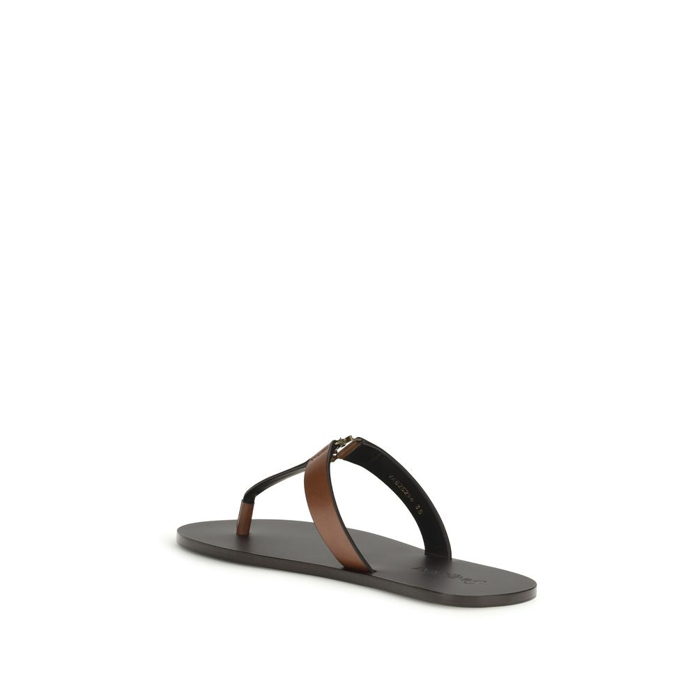 Saint Laurent Brown Calf Leather Flip Flop Sandals - Back view