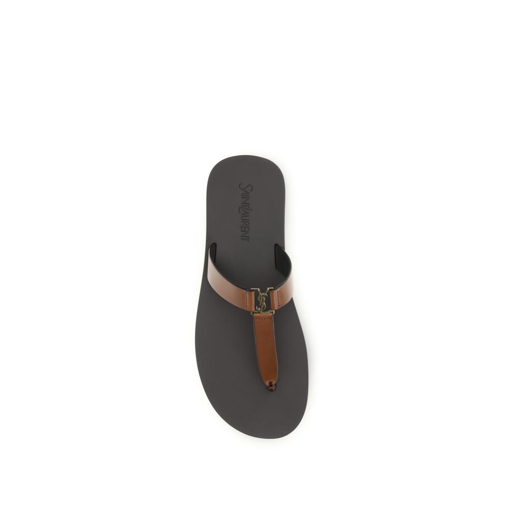 Saint Laurent Brown Calf Leather Flip Flop Sandals - Detail view