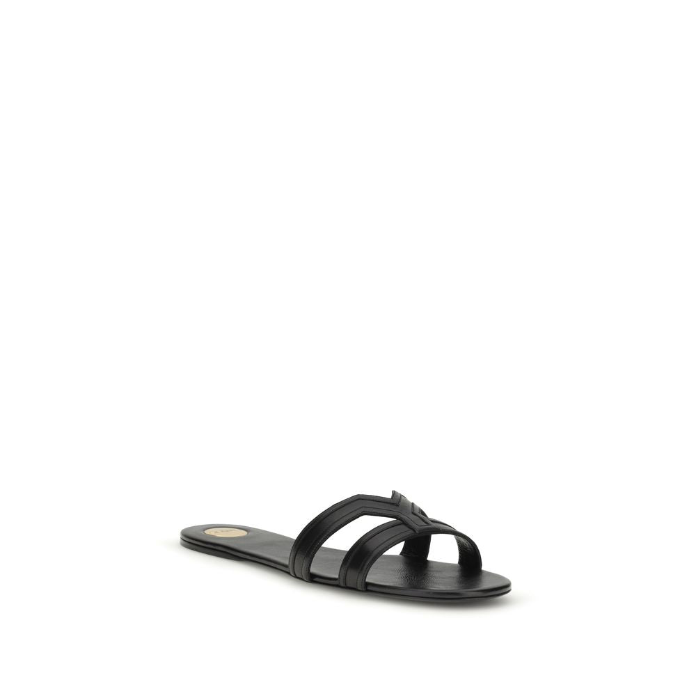 Saint Laurent Black Calf Leather Bos Taurus Sandals - Side view