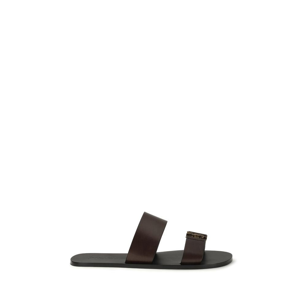 Saint Laurent Brown Calf Leather Flat Sandals - SS26 (Ref. SA863524DWETT2023) - Front view