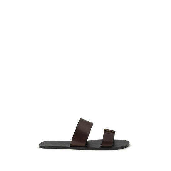 Saint Laurent Brown Calf Leather Flat Sandals - SS26 (Ref. SA863524DWETT2023) - Front view